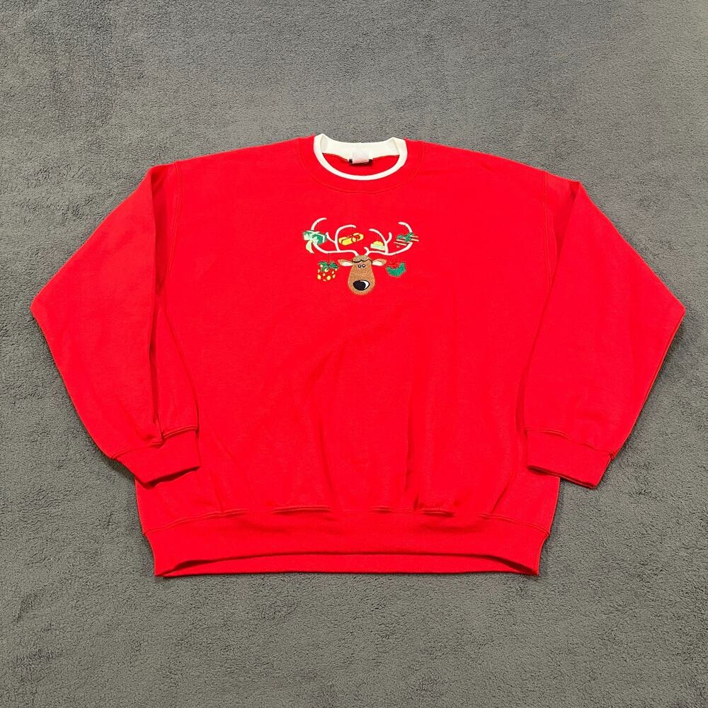 Vintage PFI Fashions Red Pullover Christmas Crewneck Sweatshirt Men's Size XL